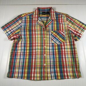 ERIKA Shirt Womens Large Button Up Blouse Top Plaid Summer Teacher